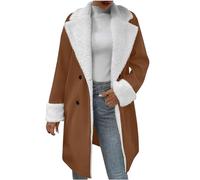 Trench Coats for Women Winter Faux Suede Shearling Coat Thermal Sherpa Fleece Lined Long Pea Coats Warm Outwear Sheepskin Buckle Jackets Casual Parka Thicken Plush Overcoat S