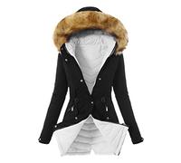 Trench Coats For Women Winter Jackets for Women UK Womens Coats Plus Size Winter Coat Lapel Collar Long Sleeve Jacket Thicken Warm Padded Quilted Down Outerwear Hooded Parka with Pockets