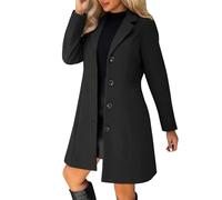 Trench Coats for Women Wool Blend Single Breasted Trench Coats Windproof Thicken Warm Pea Coats Lapel Collar Button Down Mid-Length Overcoat Solid Elegant Outwear Fall Winter Jackets Black