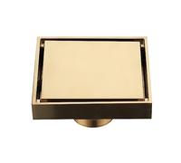 Trench Drain, 4 Inch Brass Square Shower Floor Drain with Tile Insert Removable Cover Hair Catcher Strainer, Golden