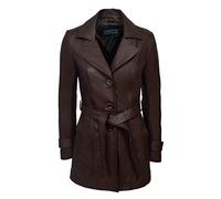 'Trench' Ladies Brown Classic Mid-Length Designer Real Nappa Leather Jacket Coat (14)