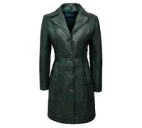 TRENCH Ladies Green Classic Knee-Length Designer Real Nappa Leather Jacket Coat (20)