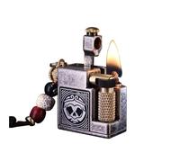 Trench Lighter, Vintage Portable Brass Kerosene Lighter, Side Sliding Ignition, With Lanyard, Refillable Fuel, Gift for Men's Father Husband (Kerosene Not Included)(Silver)