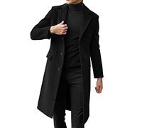 Trench Long Warm Coats for Men, Mens Overcoats 3/4 Length Wool Blend Top Pea Coat Winter Long Single Breasted Classic Stylish Business Overcoat Casual Smart Business Overcoat Coat