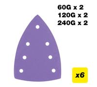 Trend 100 x 150 mm 7-Hole Detail Sanding Pads, 60/120/240 Grit, 6 Pack, Film Abrasive with Hook and Loop Backing for Versatile Sanding, AB/DET1/M6