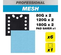 Trend Professional 115 x 107 mm Quarter Sheet Sanding Pads, 80/120/180 Grit + Pad Saver, 7 Pack, Mesh Abrasive for Efficient Sanding with Dust Extraction, AB/QTR/M7/P