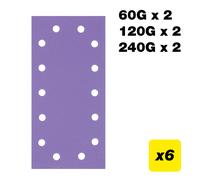 Trend 115 x 230 mm Half Sheet Sanding Pads, 60/120/240 Grit, 6 Pack, Film Abrasive for Dust-Free Smoothing and Finishing, AB/HLF/M6