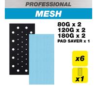 Trend Professional 115 x 230 mm Half Sheet Sanding Pads, 80/120/180 Grit + Pad Saver, 7 Pack, Mesh Abrasive for Large Surface Prep and Finishing, AB/HLF/M7/P