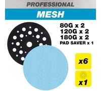 Trend Professional 125 mm Sanding Discs for Random Orbital ROS Sanders, 80/120/180 Grit + Pad Saver, 7 Pack, Mesh Abrasive for Dust-Free Multi-Grit Sanding, AB/125/M7/P