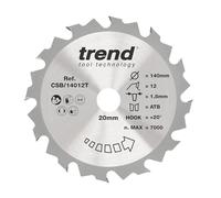 Trend Wood Cordless Circular Saw Blade, 140mm Diameter, 20mm Bore, 12 Teeth, 1.8mm Kerf, +20° Hook, TCT, Coarse Finish, CSB/14012T
