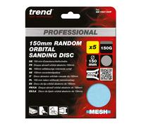 Trend Professional 150 mm Sanding Discs for Random Orbital ROS Sanders, 150 Grit, 5 Pack, Mesh Abrasive for Fine Finishing and Dust-Free Sanding, AB/150/150P