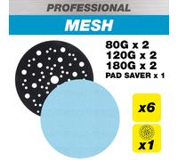 Trend 150Mm 80G/120G/180G Pro Mesh Sanding Discs With Pad Saver 7 Pack AB/150/M7/P