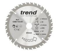 Trend 160mm TCT Wood Circular Saw Blade, 36T, 20mm Bore, 2.4mm Kerf