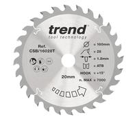 Trend Wood Cordless Circular Saw Blade, 160mm Diameter, 20mm Bore, 28 Teeth, 1.8mm Kerf, +15° Hook, TCT, Medium Finish, CSB/16028T