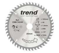 Trend Circular Saw Blade CSB/16248 - 162mm 20mm Bore, 48T, 1.8mm Kerf, TCT Fine Finish, +10° Hook