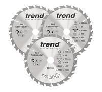 Trend 165mm 24T Wood Circular Saw Blade, 20mm Bore, TCT, 3 Pack