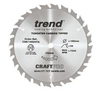 Trend Wood Cordless Circular Saw Blade, 165mm Diameter, 10mm Bore, 24 Teeth, 1.5mm Kerf, +15° Hook, TCT, Medium Finish, CSB/16524TA