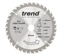 Trend 165mm x 20mm 36T Wood Circular Saw Blade, TCT, Medium Finish