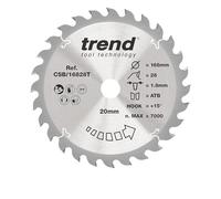 Trend Wood Cordless Circular Saw Blade, 168mm Diameter, 20mm Bore, 28 Teeth, 1.8mm Kerf, +15° Hook, TCT, Medium Finish, CSB/16828T