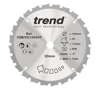 Trend 185mm Cordless Wood Mitre Saw Blade, 20mm Bore, 24T, TCT | Medium Finish Blade For Clean Cuts In Cordless Mitre Saws With 24 Teeth And 1.6mm Kerf, CSB/CC18524T