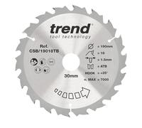 Trend Wood Cordless Circular Saw Blade, 190mm Diameter, 30mm Bore, 18 Teeth, 1.5mm Kerf, +25° Hook, TCT, Coarse Finish, CSB/19018TB