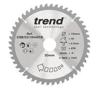 Trend Wood Cordless Mitre Saw Blade, 190mm Diameter, 30mm Bore, 48 Teeth, 2.3mm Kerf, -5° Hook, TCT, Fine Finish, CSB/CC19048TB