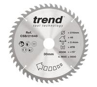 Trend 216mm 48T TCT Wood Circular Saw Blade, 30mm Bore, Fine Finish | Precision TCT Blade For Clean Crosscuts In Wood, With 48 Teeth, 30 mm Bore And 2.4 mm Kerf, CSB/21648