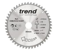 Trend Wood Cordless ATBR Mitre Saw Blade, 216mm Diameter, 30mm Bore, 48 Teeth, 2.2mm Kerf, +7° Hook, TCT, Fine Finish, CSB/CC21648T
