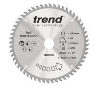 Trend 235mm 56T Circular Saw Blade, 30mm Bore, Extra-Fine Finish | Tct Blade For Wood With 2.8mm Kerf And +10° Hook Angle For Extra-Fine Cuts And Smooth Feed, CSB/23556