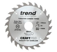 Trend Wood Circular Saw Blade, 165mm Diameter, 30mm Bore, 24 Teeth, 2.4mm Kerf, +15° Hook, TCT, Medium Finish, CSB/16524