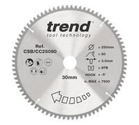 Trend 250mm 80T TCT Wood Mitre Saw Blade, 30mm Bore, Extra-Fine Finish | Ideal For Fine Crosscuts In Hardwood And Softwood, With 3mm Kerf And -5° Hook For Cleaner Cutting, CSB/CC25080