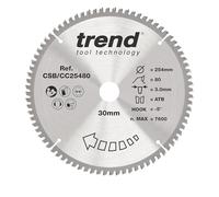 Trend 254mm TCT Wood Mitre Saw Blade, 80T, 30mm Bore, Extra-Fine Finish | Designed For Fine Crosscuts In Wood For Mitre Saws, With 80 Teeth, -5° Hook, 3mm Kerf And TCT Tips, CSB/CC25480
