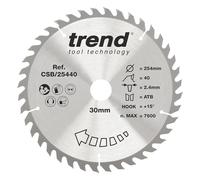 Trend Wood Circular Saw Blade, 254mm Diameter, 30mm Bore, 40 Teeth, 2.4mm Kerf, +15° Hook, TCT, Medium Finish, CSB/25440