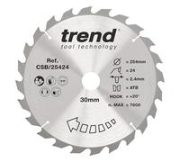 Trend Wood Circular Saw Blade, 254mm Diameter, 30mm Bore, 24 Teeth, 2.4mm Kerf, +20° Hook, TCT, Coarse Finish, CSB/25424