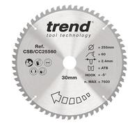 Trend Wood Mitre Saw Blade, 255mm Diameter, 30mm Bore, 60 Teeth, 2.4mm Kerf, -5° Hook, TCT, Fine Finish, CSB/CC25560