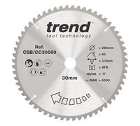 Trend Wood Mitre Saw Blade, 305mm Diameter, 30mm Bore, 60 Teeth, 3mm Kerf, -5° Hook, TCT, Fine Finish, CSB/CC30560