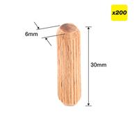 Trend 6 X 30Mm Wooden Dowels 200 Pack DWL/6X30/200