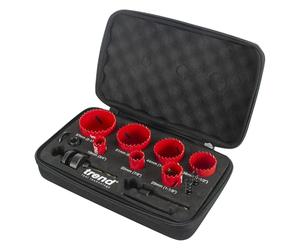 Trend 7-Piece Plumber Hole Saw Set, 19mm to 57mm, Fast Cutting Blades | Ideal For Fast, Accurate Cuts In Plasterboard, Wood And Plastic, With Seven Hole Saw Sizes, HS/SET/7