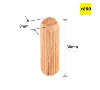 Trend 8 X 30Mm Wooden Dowels 200 Pack DWL/8X30/200