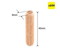 Trend Wooden Dowels, 8 x 40 mm, 200 Pack, Beechwood with Full-Length Glue Grooves, FSC Certified, DWL/8X40/200