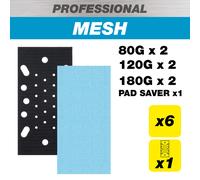 Trend Professional 93 x 185 mm Third Sheet Sanding Pads, 80/120/180 Grit + Pad Saver, 7 Pack, Mesh Abrasive for Rapid Material Removal and Fine Finishing, AB/THD/M7/P