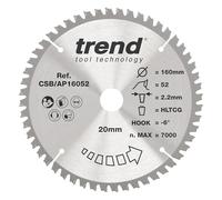 Trend Aluminium & Plastic Circular Saw Blade, 160mm Diameter, 20mm Bore, 52 Teeth, 2.2mm Kerf, -6° Hook, TCT, Extra-Fine Finish, CSB/AP16052