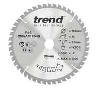 Trend Aluminium & Plastic Circular Saw Blade, 165mm Diameter, 20mm Bore, 48 Teeth, 2.5mm Kerf, -6° Hook, TCT, Extra-Fine Finish, CSB/AP16548