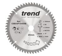 Trend Aluminium & Plastic Circular Saw Blade, 184mm Diameter, 20mm Bore, 58 Teeth, 2.8mm Kerf, -6° Hook, TCT, Extra-Fine Finish, CSB/AP18458B
