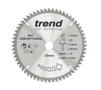 Trend Aluminium & Plastic Circular Saw Blade, 190mm Diameter, 30mm Bore, 60 Teeth, 2.8mm Kerf, -6° Hook, TCT, Extra-Fine Finish, CSB/AP19060