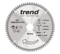 Trend Aluminium & Plastic Circular Saw Blade, 210mm Diameter, 30mm Bore, 72 Teeth, 2.8mm Kerf, -6 Hook, TCT, Extra-Fine Finish, CSB/AP21072