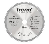 Trend Aluminium & Plastic Circular Saw Blade, 254mm Diameter, 30mm Bore, 96 Teeth, 3mm Kerf, -6° Hook, TCT, Extra-Fine Finish, CSB/AP25496
