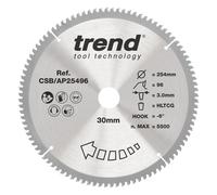 Trend Aluminium & Plastic Circular Saw Blade, 254mm Diameter, 30mm Bore, 96 Teeth, 3mm Kerf, -6 Hook, TCT, Extra-Fine Finish, CSB/AP25496