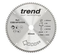 Trend Aluminium & Plastic Circular Saw Blade, 305mm Diameter, 30mm Bore, 84 Teeth, 3mm Kerf, -6° Hook, TCT, Extra-Fine Finish, CSB/AP30584