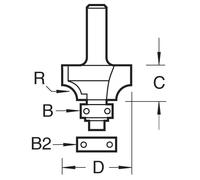 Trend Professional Bearing Guided Ovolo Router Cutter, 2mm Radius, 1/4 Inch Shank, 16.7mm Cut Diameter & 7.7mm Cut Length, Two Bearings, Tungsten Carbide Tipped, 46/116X1/4TC